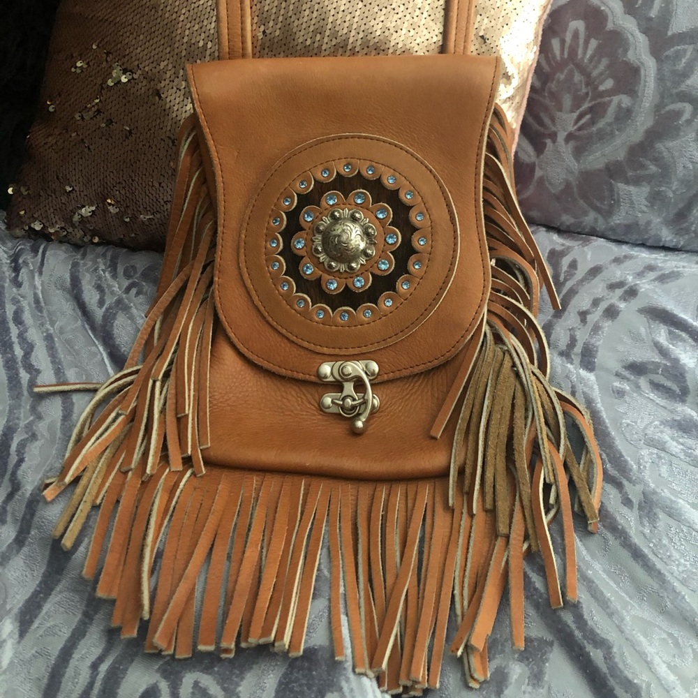 Coachella Vintage handmade leather fringe bag 🌸🍃